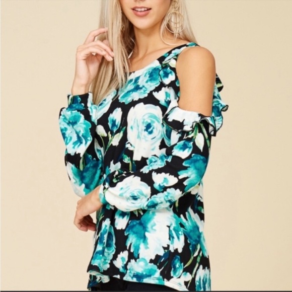 Papermoon Janice Cold Shoulder Floral Printed Black Top Sz SM NWT - Picture 1 of 11